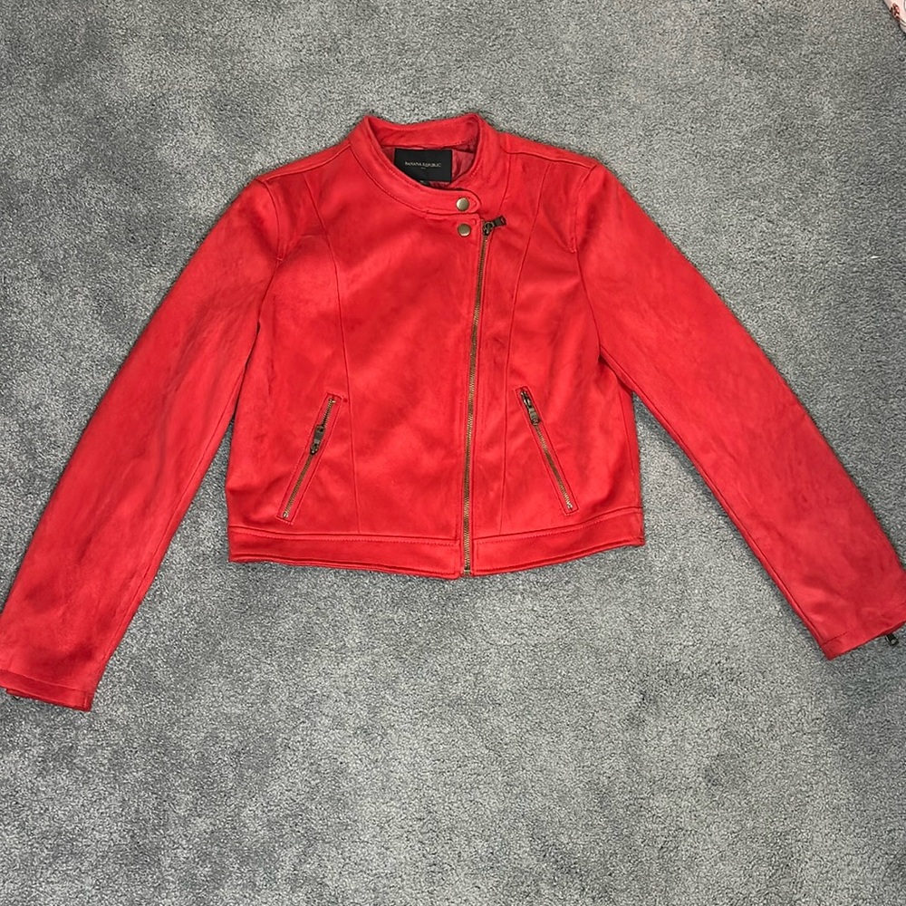 Banana Republic Banded Collar Vegan Suede Moto Jacket - Red